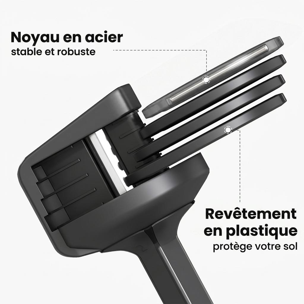 Quick-Adjustable Dumbbells, 5 Levels, 2 X 11 Kg, Safety Lock, Non-Slip Handle, Storage Bases, Black