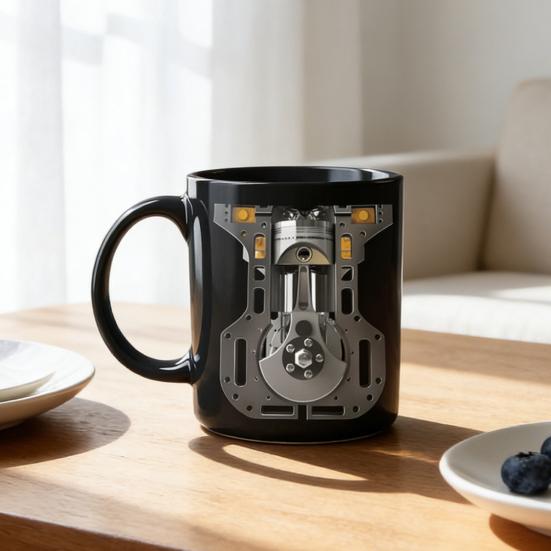 3D Engine Print Mug Ceramic Coffee Cup Dishwasher & Microwave Safe Mechanic Workshop Drinkware Unique Gift for Car Enthusiasts Mechanics