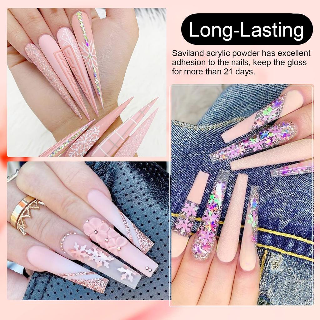 Saviland Nude Acrylic Powder - 30g Single Item, Professional Color Acrylic Nail Powder for Acrylic Nail Extensions, Lengthening Nails, 3D Nail Art