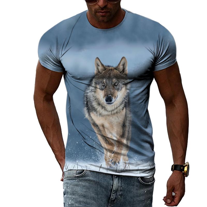 Fashion Hip Hop 3D Animal Wolf Men T-shirt Summer Trendly Casual Personality Printed Graphic T Shirts O-neck Short Sleeve Tees