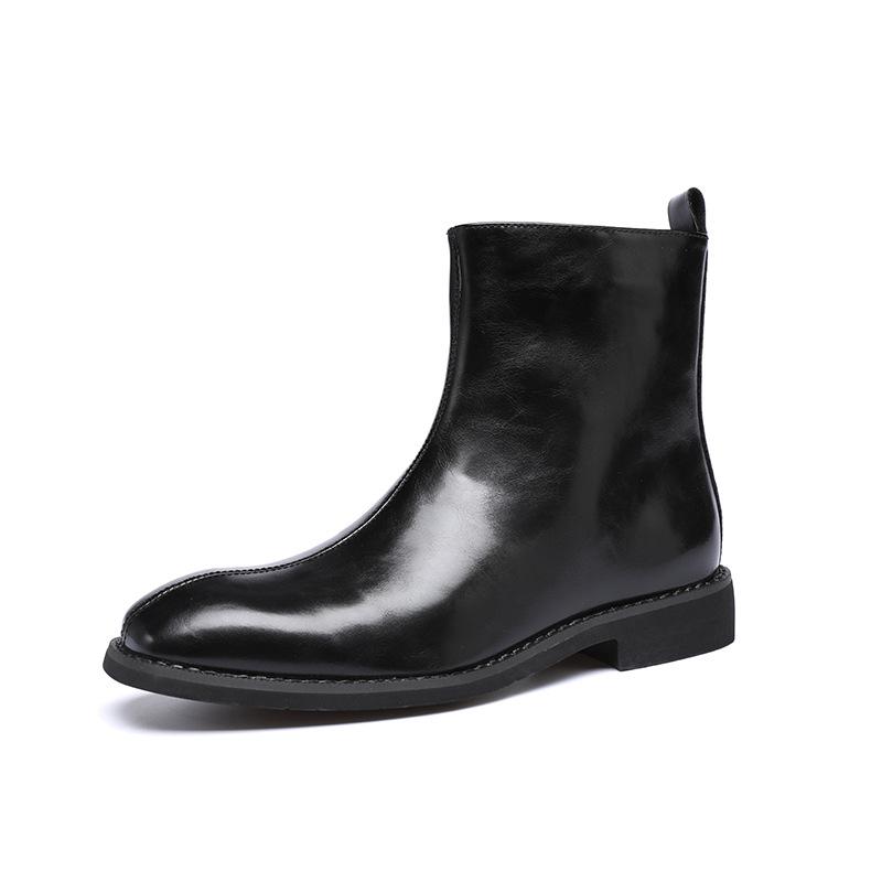 Martin boots men's winter velvet zipper British style leather shoes men's high-end high-top black Chelsea boots men's