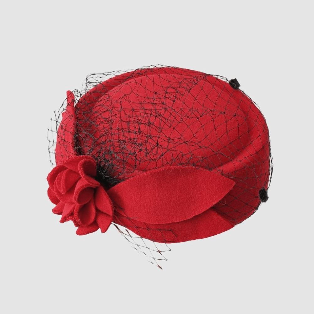 Vintage Mesh Topper Hat Solid Color Airline Stewardess Caps Teardrop Hat Woolen Beret  Performances