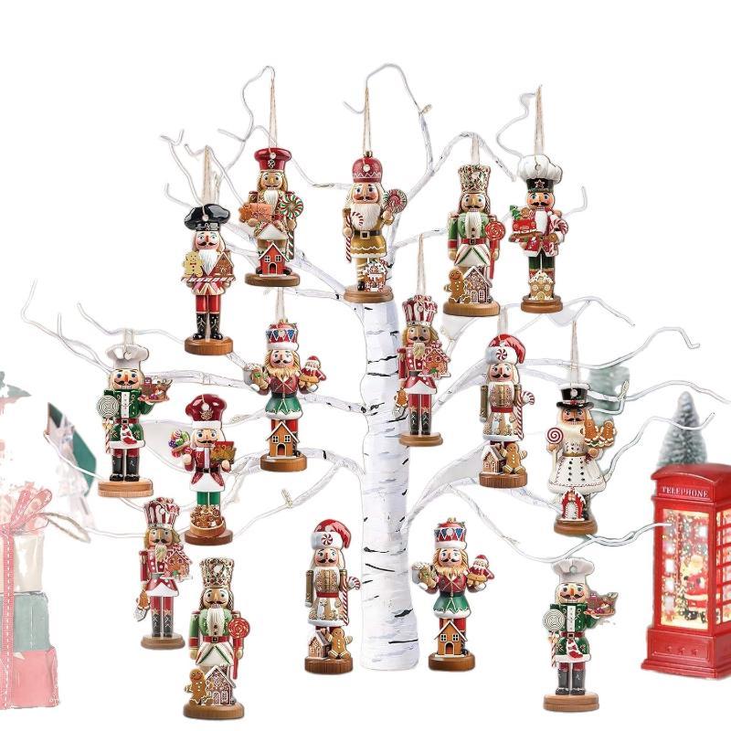 12/24/36Pcs Christmas Nutcracker Ornaments Flat Wooden Puppet Hanging Decor For Christmas Tree Window Stair Home Party Decor