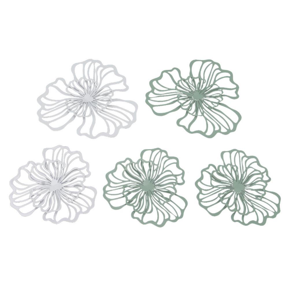 

5pcs 7 in,5 in floral iron wall hanging White Green 3D flower wall decoration Home Decor