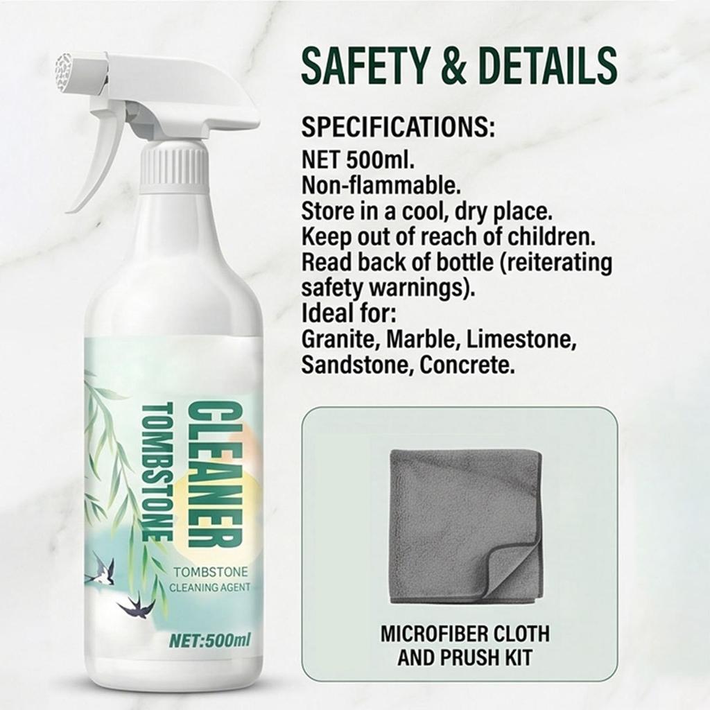 Grave Stone Cleaner Cleaning Rust Stain Remover 500ml Tombstone Cleaner Solution Spray for Outdoor Cemetery Home Kitchen Living