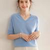 Women's Cashmere V-Neck Raglan Sweater - Short Sleeve, Solid Color, Autumn/Winter Thin Knit T-Shirt