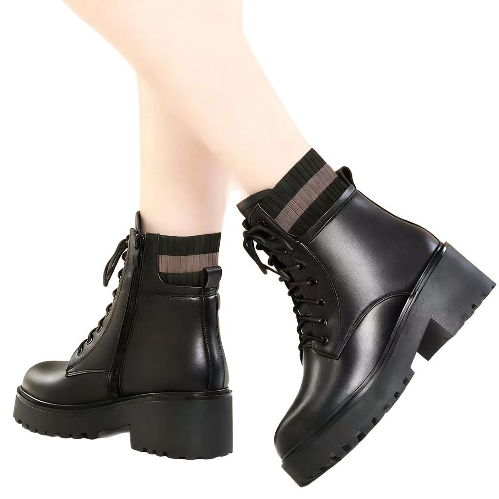 Autumn and winter new thick-soled heightening warm Martin boots women's velvet thickened soft leather soft-soled versatile short boots