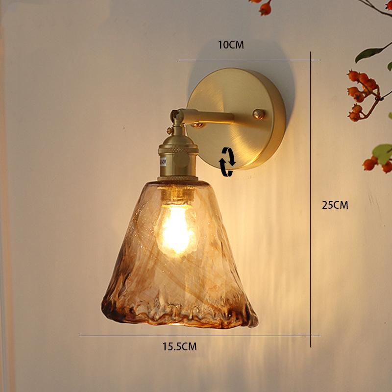 Nordic Style Retro Japanese Style Brass Glass Wall Lamp Home Bar Restaurant Bedroom Bedside Lamp Creative Personality Wall Lamp