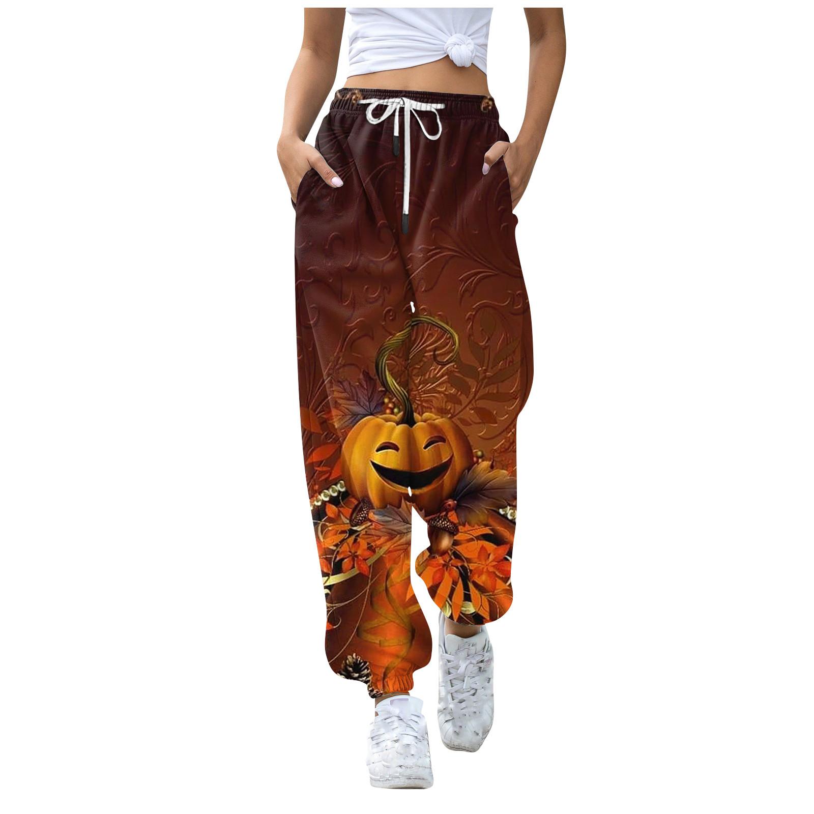 

Жіночі повсякденні модні повсякденні штани на шнурку з принтом на Хеллоуїн і еластичною талією XXXL жовтий