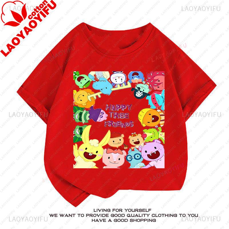 Camiseta Happy Tree Friends Estilo Kawaii Lindo Abrazos Dibujos Animados Gráfico Manga Corta Camiseta Oversize Casual Divertido Ropa Y2k