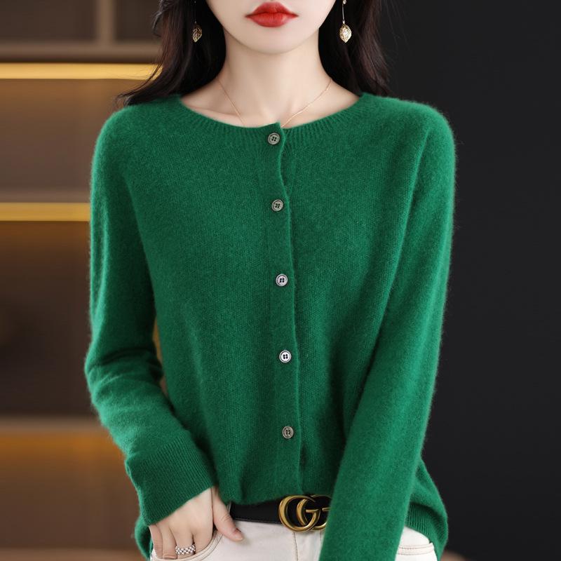 Cardigan Premium da Donna Lavorato a Maglia in 100% Lana - Vestibilità Slim, Scollo Rotondo, Design Senza Cuciture per Autunno & Inverno