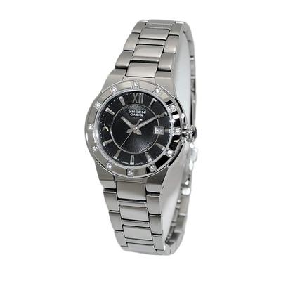 SHEEN Women's Quartz Watch, Model SHE-4500D-1A, Stainless Steel, Black Dial, 5 ATM Water Resistant