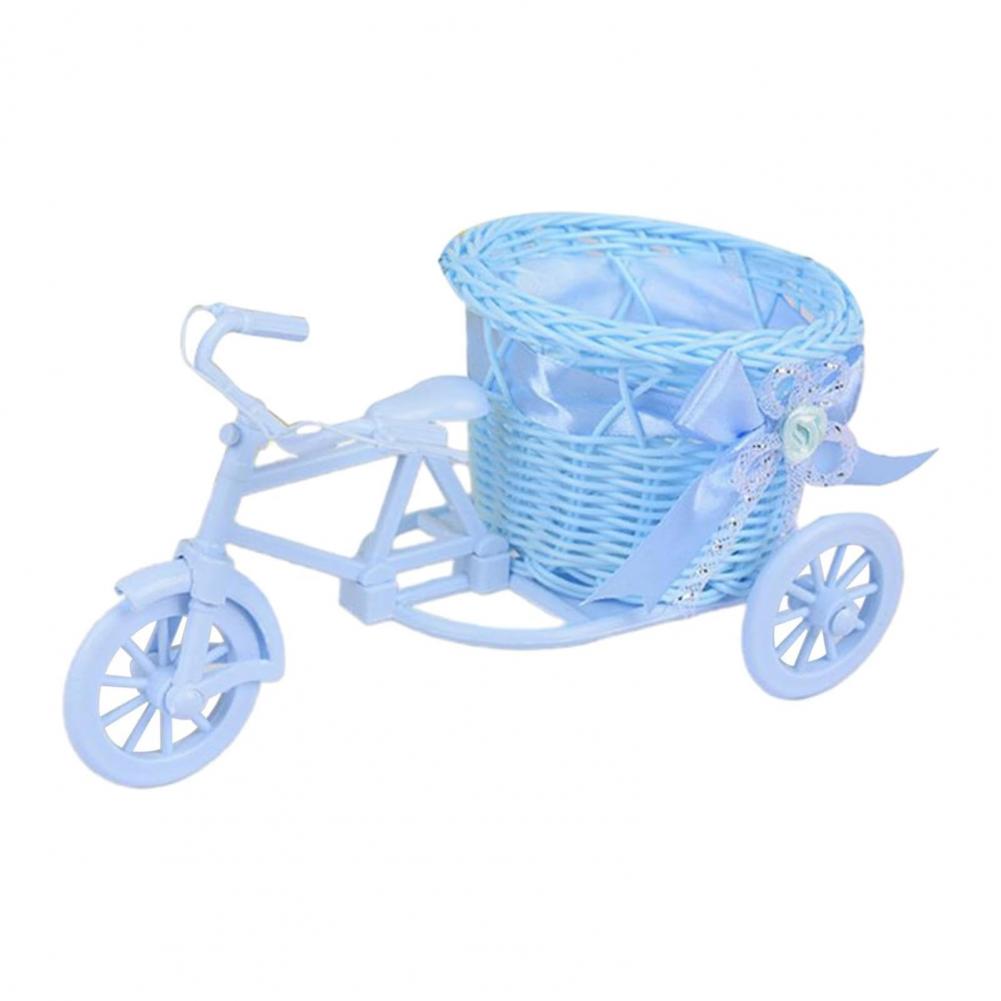 Bicycle Artificial Woven Flower Basket Tricycle Planter Large Capacity Multi-Function Decorative Nostalgic Plant Rack Stand