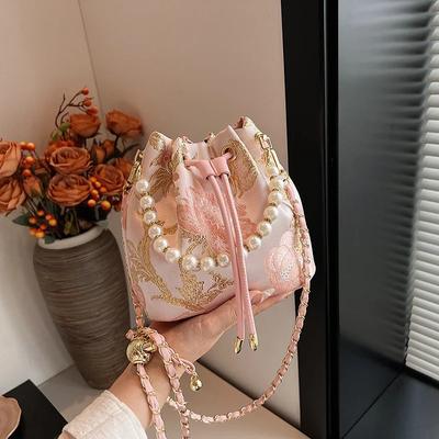 Embroidery Bucket Women's Bags Solid String Women's Shoulder Bags On Sale High Quality Versatile Exquisite Crossbody Bags