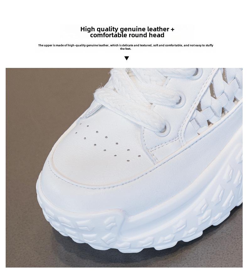 Sandale albe, casual, cu talpă joasă, pentru femei, vara 2024, respirabile, cu talpă groasă și călcâi interior ridicat, design sport din piele naturală.