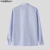 INCERUN Two Pieces Men Stand Neck Striped Long Sleeve Shirts Short Pants Casual Sets