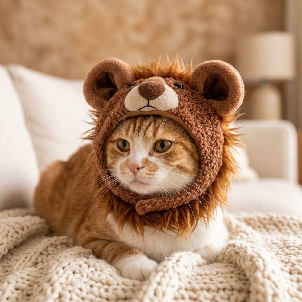 Funny Dog Plush Lion Hat Skin Friendly Cat Costume Headwear Cat Lion Shape Hood Birthday Gift