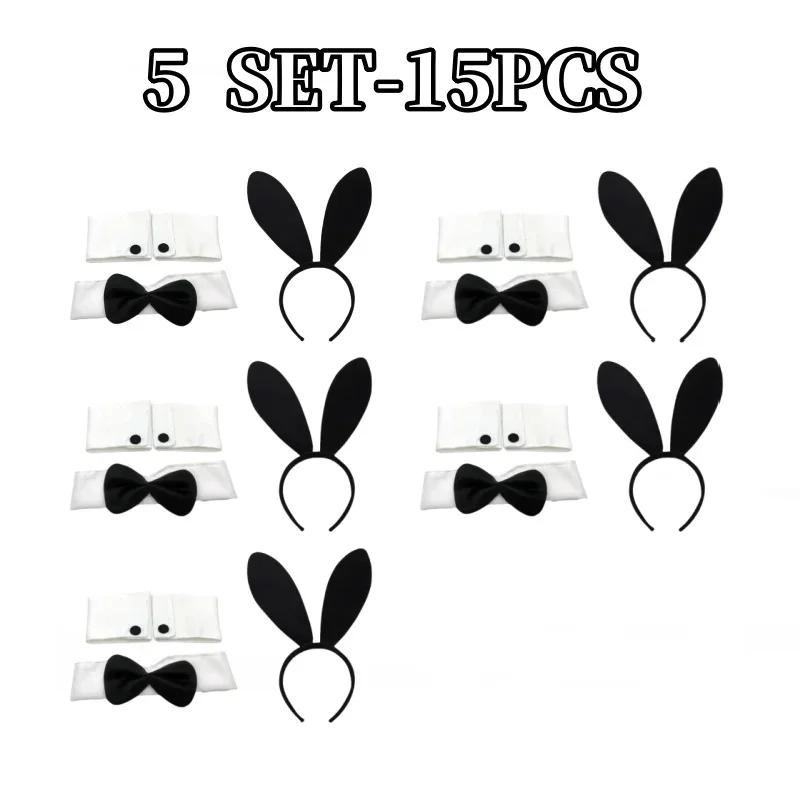 Black Bunny Ears Headband for Easter Rabbit Cosplay Halloween Costume Playboy Bunny Prop Headband Set for Parties