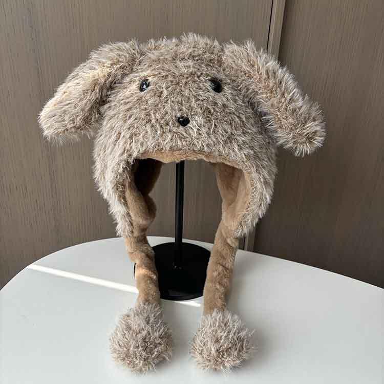 Female winter cute moving ears puppy hairy hat long hair thickened warm ear hat student Lei Feng hat