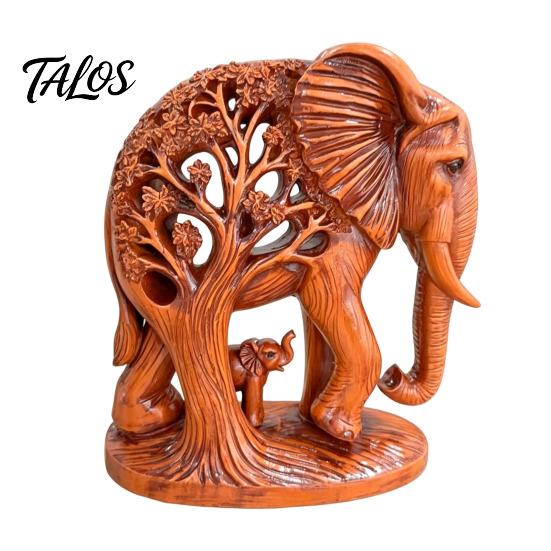 Vintage Style Home Decorations Hollow Carved Mother and Baby Elephant Statue, Resin Figurine, Good Artistic Desktop Decor Luck Sculpture for