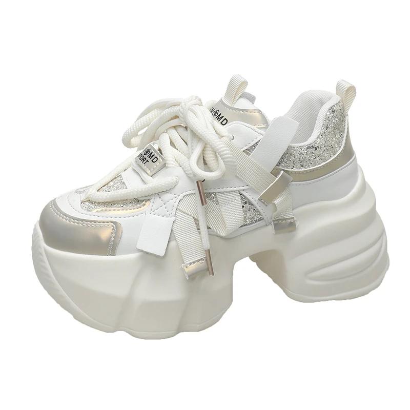 Fashion 7CM Autumn Women Chunky Outdoors Sneakers High Platform Sports Dad Shoes Woman Bling Casual Vulcanized Shoes Zapatillas Mujer