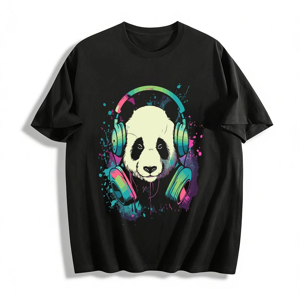 Music Panda Print Casual Short Sleeve T-Shirt Pure cotton T-shirt XXS