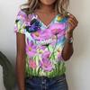 Fashion Sunflower Floral 3D Print Summer Women V-Neck  Harajuku Oversized Streetwear Y2k