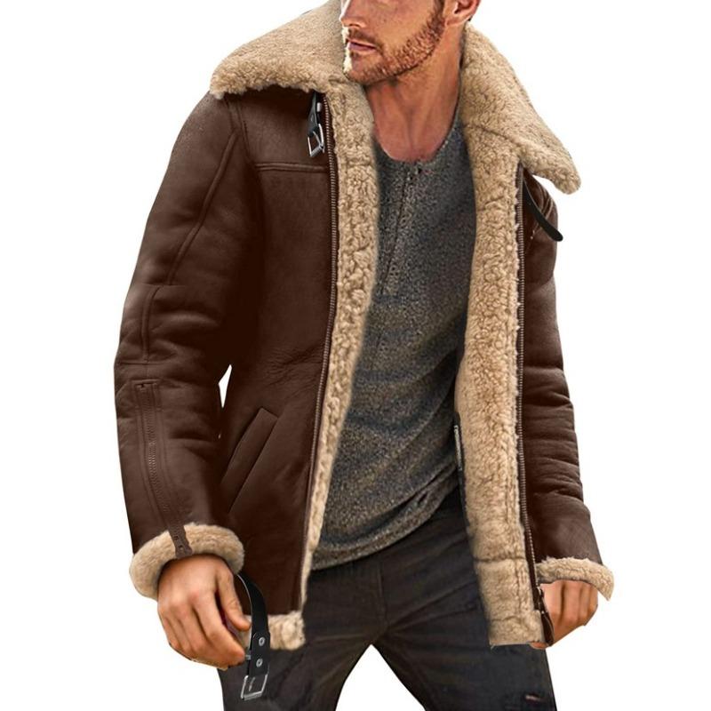 Mens Thickened Suede Zipper Winter Casual Jacket For Daily Wear