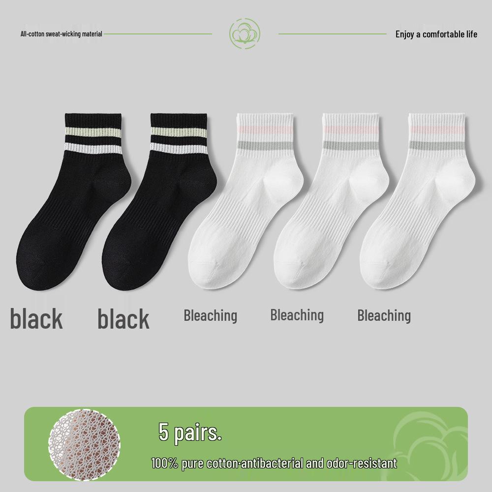 Women's Cotton Mid-Calf Socks - Antibacterial, Sweat-Absorbing, Deodorant, Casual Sport Striped for Spring/Summer