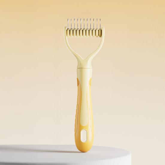 Pet Detangling Comb Double-Sided Metal Teeth Pet Dematting Tool Pet Grooming Comb Undercoat Rake for Long Hair Untangles Pet Hair Efficiently