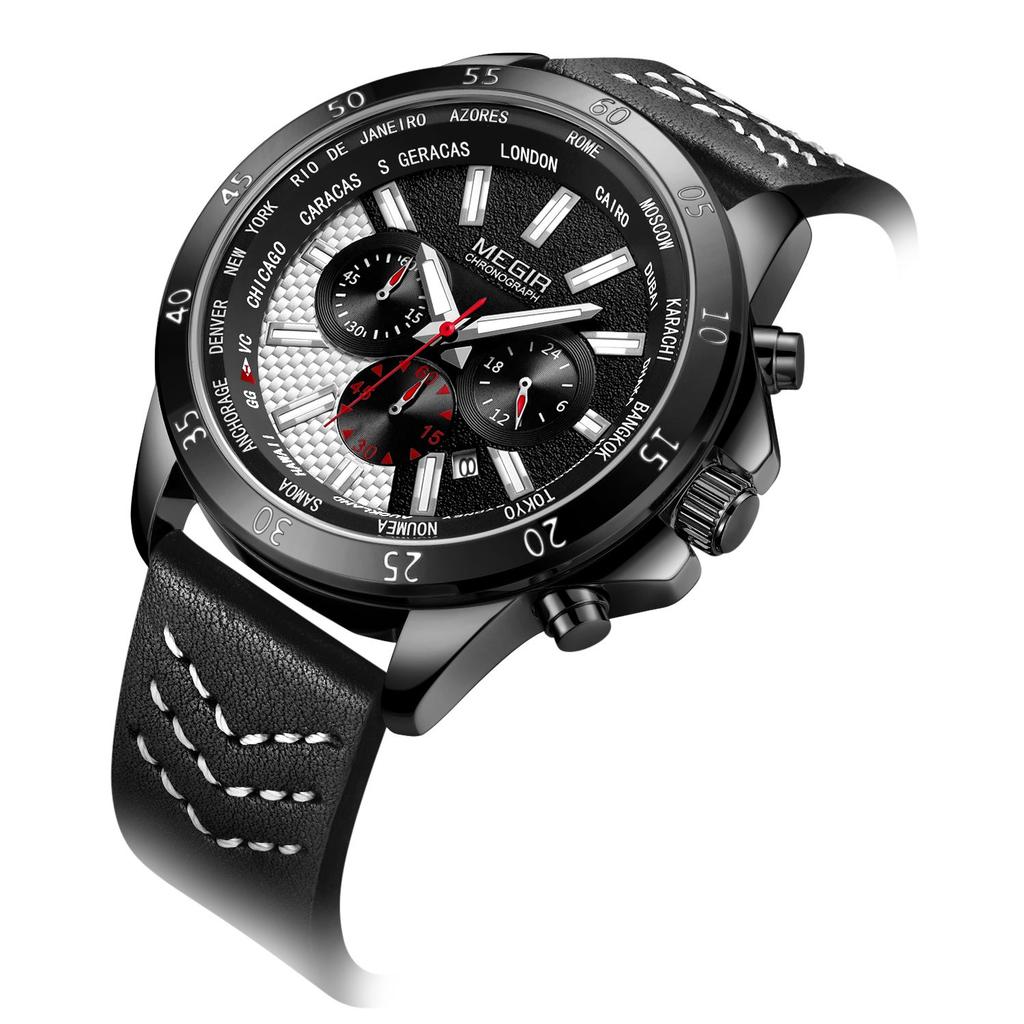 Men's Chronograph Quartz Sports Watches Leather Band Waterproof Luminous Wristwatch Man Relogios Masculino