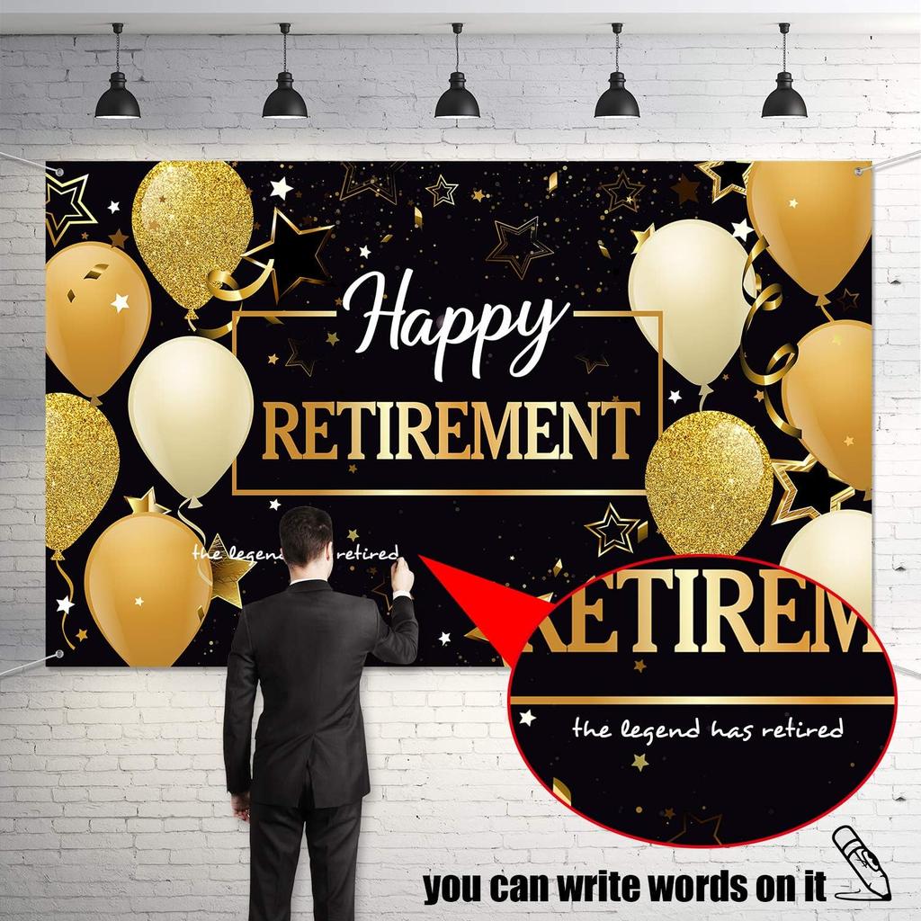 Blulu Retirement Party Decorations, Extra Large Fabric Retire Sign Banner Photo Booth Backdrop Background with Rope for Retirement Party Favor(70.8 X