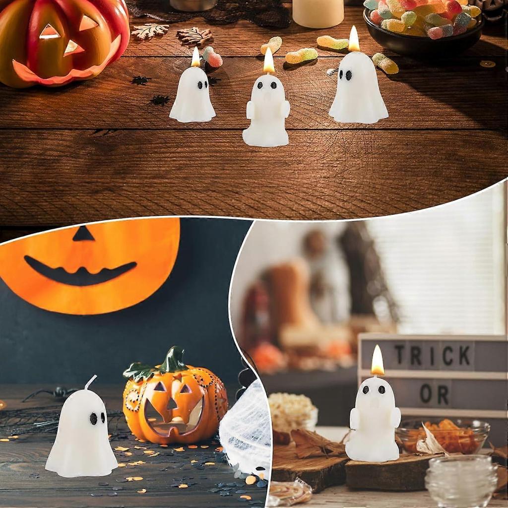 4pcs Halloween Ghost Candles, Cute Spooky Halloween Scented Candles for Home Party Room Table Decorations