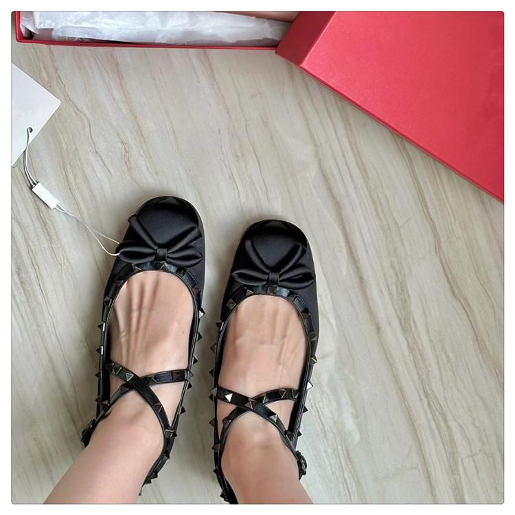 Fairy Cross Buckle Ballet Shoes Girl 2025 Summer and Autumn New Bow Rivet Flat Bottom Light Mouth Satin Shoes