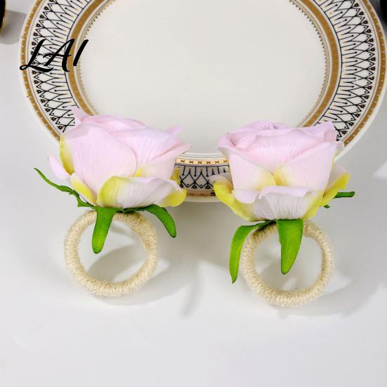 Elegant Table Decor for Western Restaurants Artificial Rose Napkin Ring Fabric Pink Flower Holder Rustic Pastoral Style Accessories Dinner