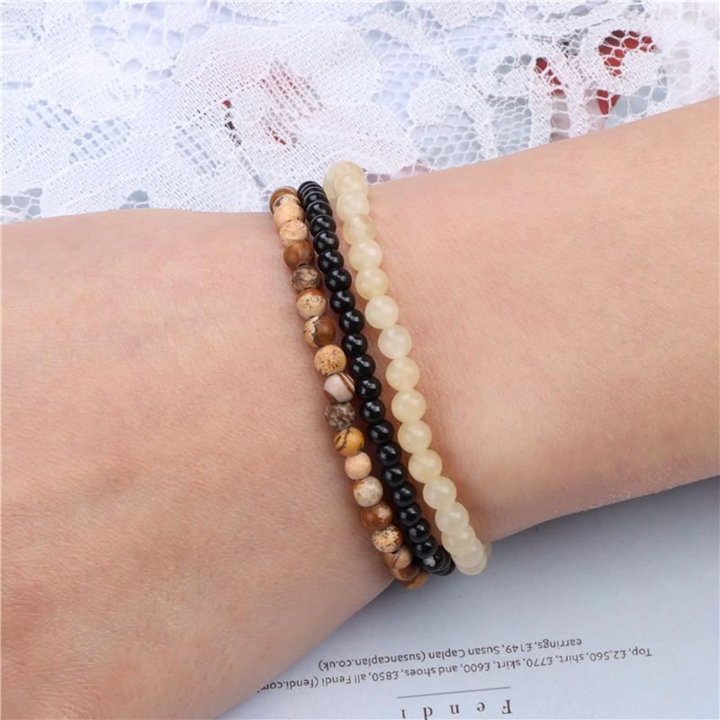 3pcs Amethysts Purple Agates Elastic Bracelets For Women Men Natural Stone Tiger Eye Black Onyx 4mm Beads Bracelet Set Jewelry