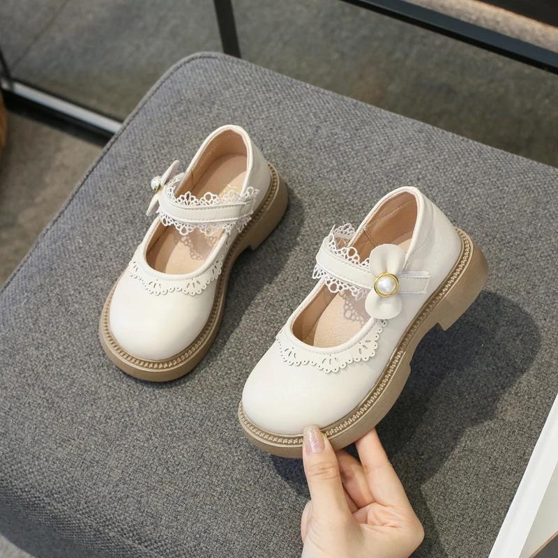 Elegant Girls' Little Leather Shoes 2024 Spring New Children's Mary Jane Shoes Little Princess Soft Sole Cute Kids Versatile PU