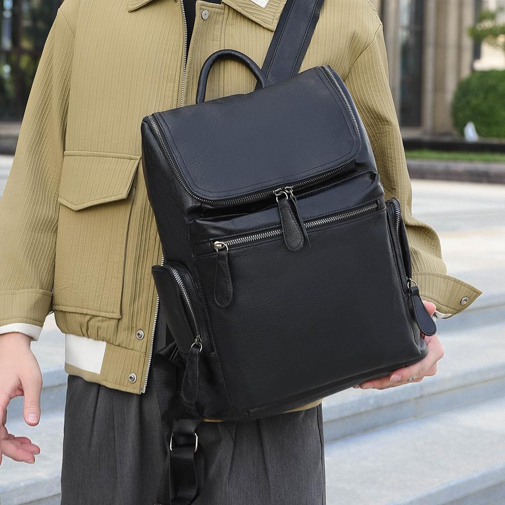Мужской деловой рюкзак Ретро Мода Рюкзак для компьютера Однотонный Простой Для улицы Путешествий Студенческий рюкзак чёрный