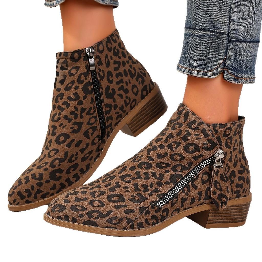 2025 Foreign Trade Autumn and Winter New Women's Short Boots European and American Large Size Thick Heel Side Zipper Tip and Ankle Boots