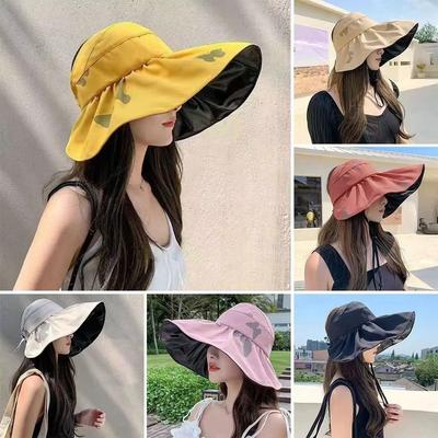 Empty Top Summer Sun Cap UV Protection Sunscreen Bucket Hat Fashion Large Visor Sun Hat  Ladies