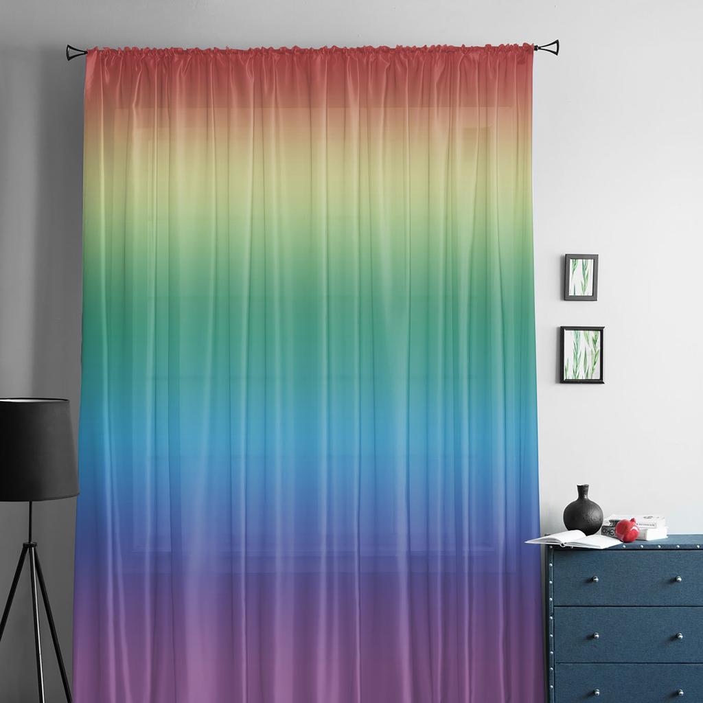 Rainbow Gradient Sheer Curtains For Living Room Bedroom Home Decor Kitchen Tulle For Windows Voile Drapes