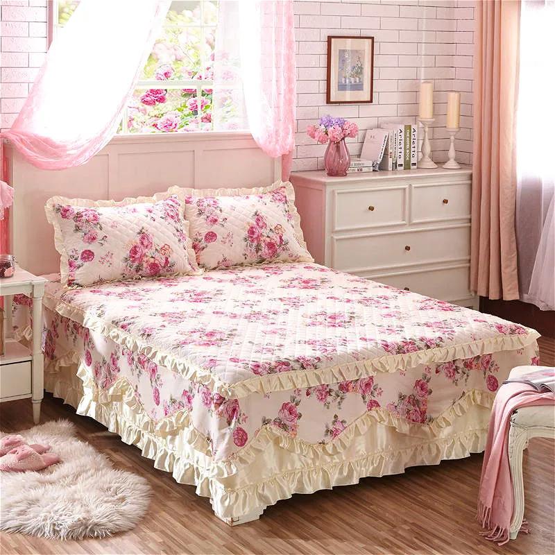 Copriletto trapuntato addensato in cotone 100% Copriletto trapuntato king size queen size Gonna da letto in pizzo principessa Copriletto in puro cotone non inclusa federa