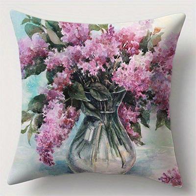 Home Decor Floral Patterns: Dandelions, Lilacs & Lilies Pattern Cushion Cover Suitable For Sofa Bedroom Car Pillow Cover