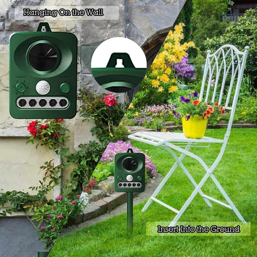 Ultrasonic Solar Animal Repeller 11x6x31cm Waterproof Green