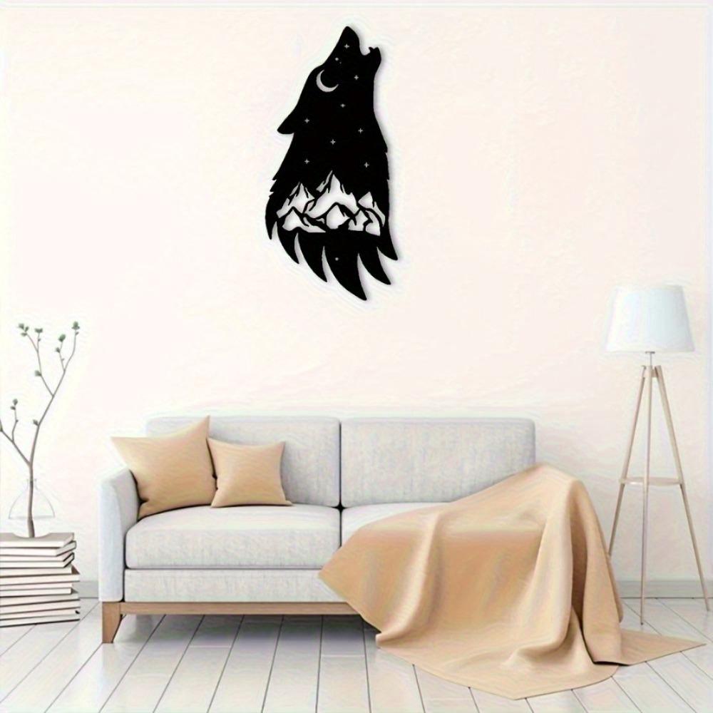 2PCS Mountain Wolf Silhouette Metal Wall Art Nature Wilderness Home Cabin Decor Set