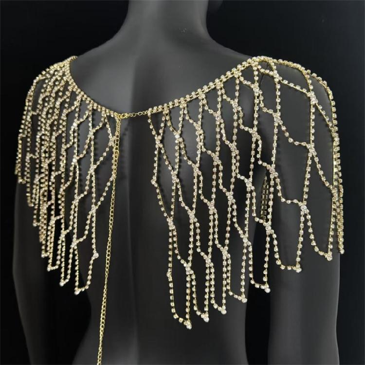 Rhinestones Embellished Fringe Design Shoulder Chain Jewelry For Bride During Wedding Ceremonies Festivities