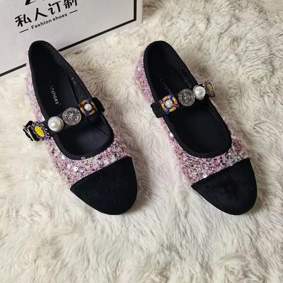 Chaussures pour femmes   Chaussures plates à boucle pour femmes Mode Perles à ficelle Chaussures plates décontractées Nouveaux Talons bas plats à bout rondzapatos