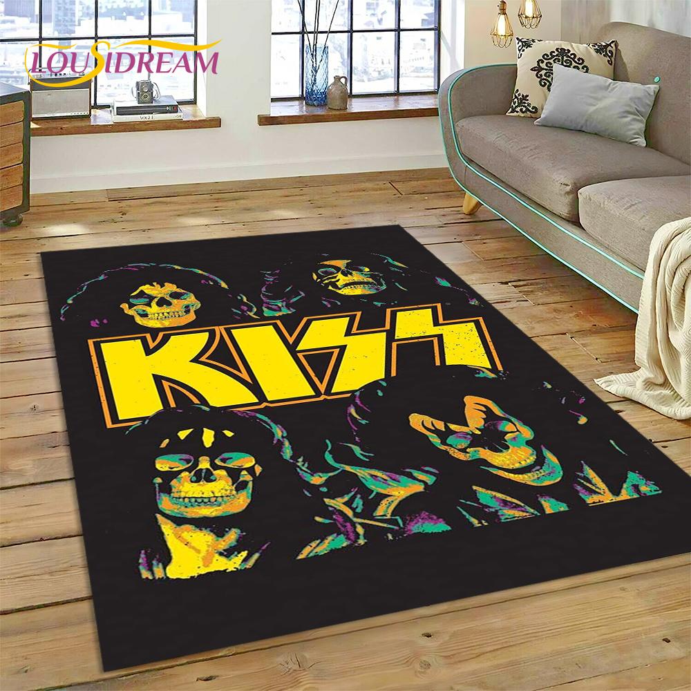 Nejnovější Koberec s motivem kapely Kiss Rock Heavy Metal pro Obývací pokoj Ložnici Domácí Dekorace, Protiskluzová Podložka Dekorace pro Pohovku Rohožka