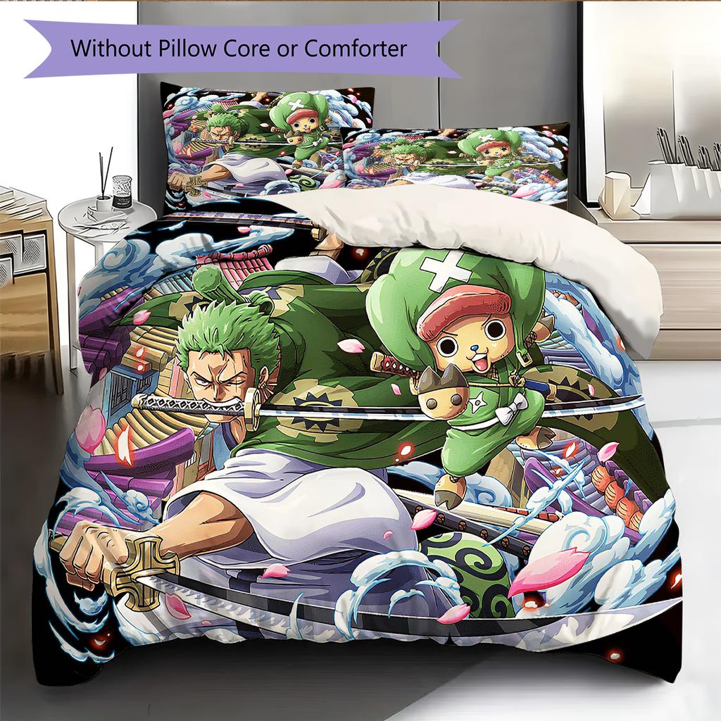Conjunto de Colcha com Padrão de Desenho Animado Capa de Colcha Fronha Decoração de Casa Presente de Aniversário (1 capa de edredom + 2 fronhas, sem enchimento.)