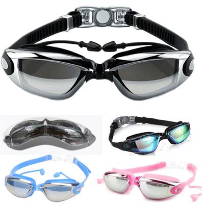 Professionelle Antibeschlag-UV-Schutz-Linse Herren Damen Schwimmbrille Wasserdicht Verstellbar Silikon-Ohrstöpsel Schwimmbrille Neu